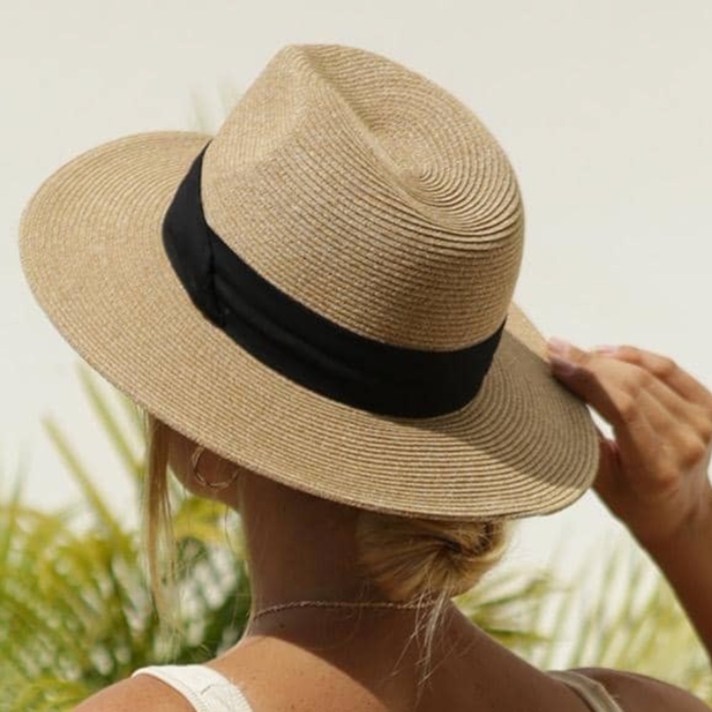 Boho Straw Ribbon Detail Minimalist Fedora Hat - Picture 4 of 5